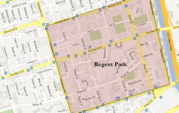 map of Regent Park, Toronto