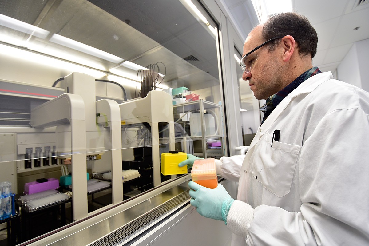 working in a lab to advance cancer treatment