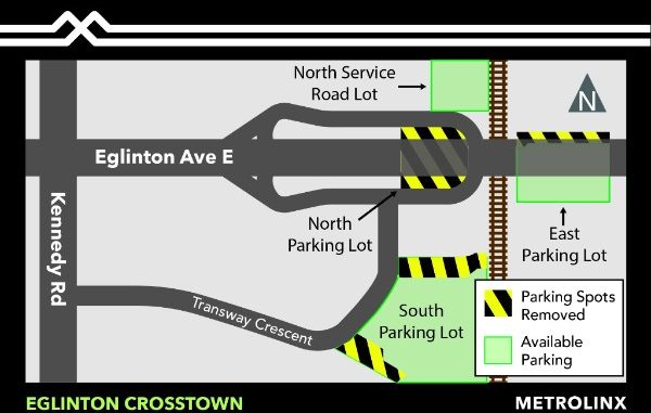 eglinton crosstown map of the parking reductions