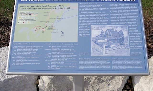 Samuel de Champlain's historic journey through Ontario plaque
