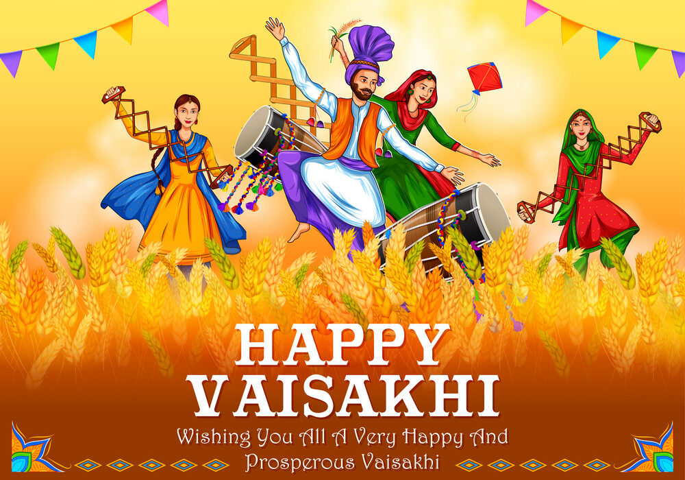 Happy Vaisakhi Punjabi spring harvest festival of Sikh celebration  background -