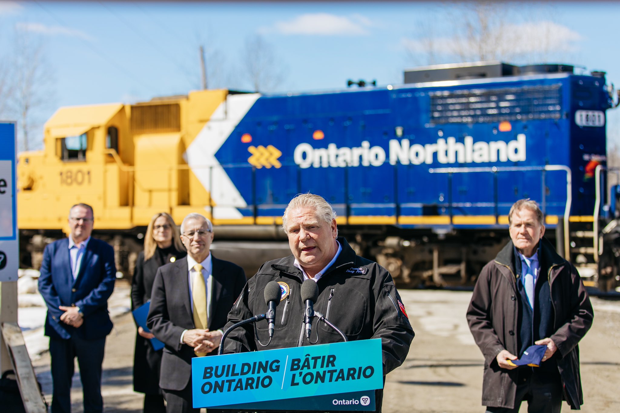 Doug Ford  in #Timmins, He was joined by Minister  @C_Mulroney  to announce that our government is investing $75 million to bring passenger rail service back to Northeastern Ontario.